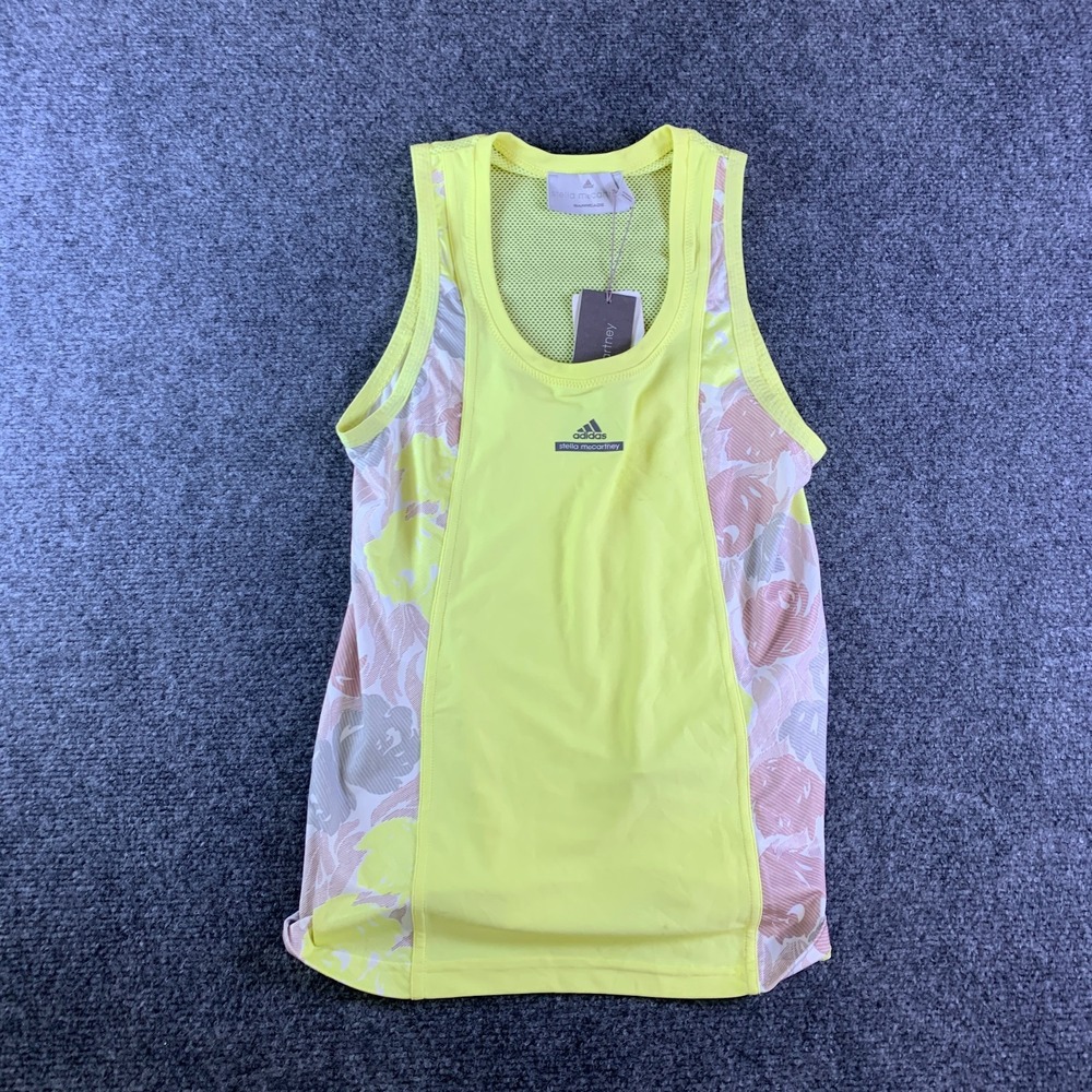 Adidas by Stella McCartney Tank Top Womens Small Yellow NEW Floral Mesh Tennis